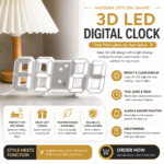 3D LED Digital Clock | White - Image 2